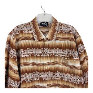 Southpole Button Shirt Retro Pattern Short Sleeve Mens Size Medium OVERSIZED